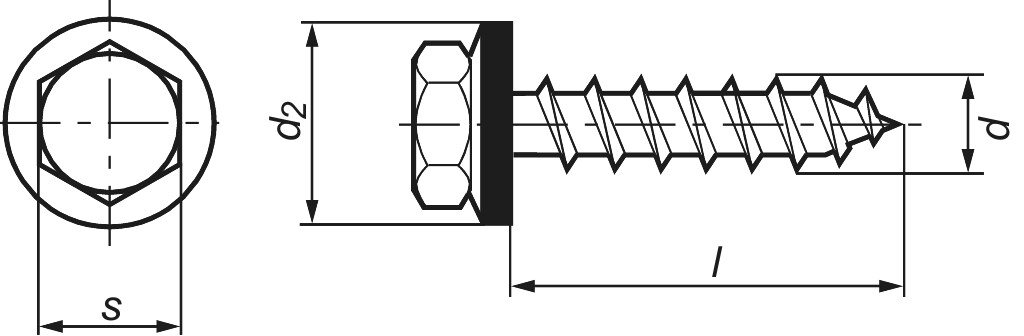 Facade building screws A 6,5 x  45 A2 w. neoprene sealing disk 16mm